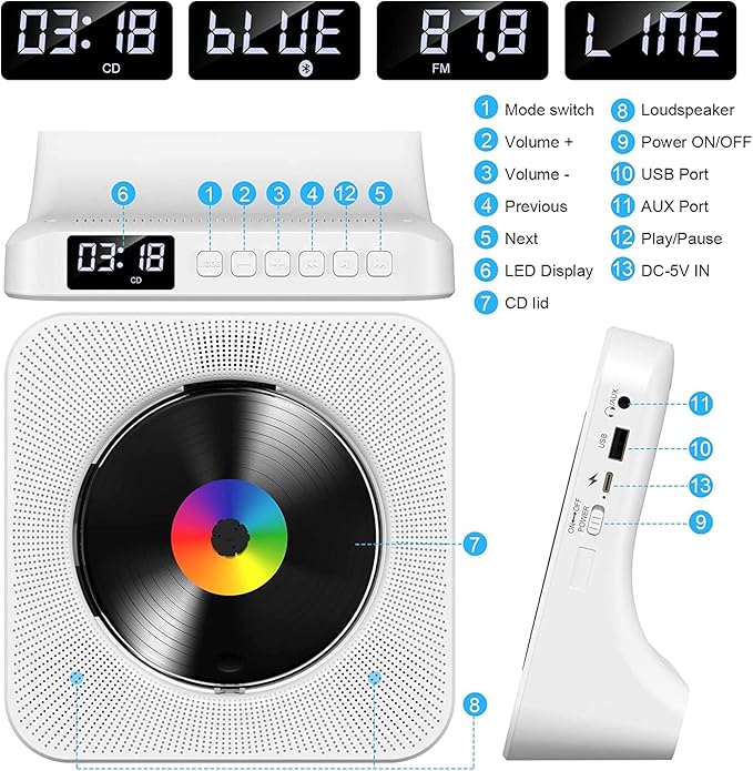 Gueray SoundWave™ 6-in-1 Bluetooth CD Player